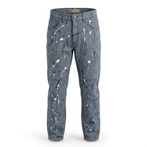Gs-115 Blue Hickory Stripe Paint Splatter Denim Jeans Men Size 32